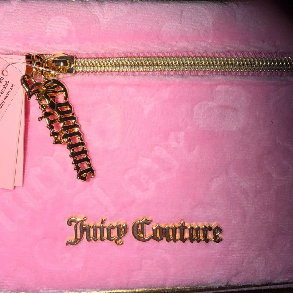 NWT- Juicy Couture Pink Faux-Fur Cosmetic Bag with Gold Accents - Picture 2 of 12